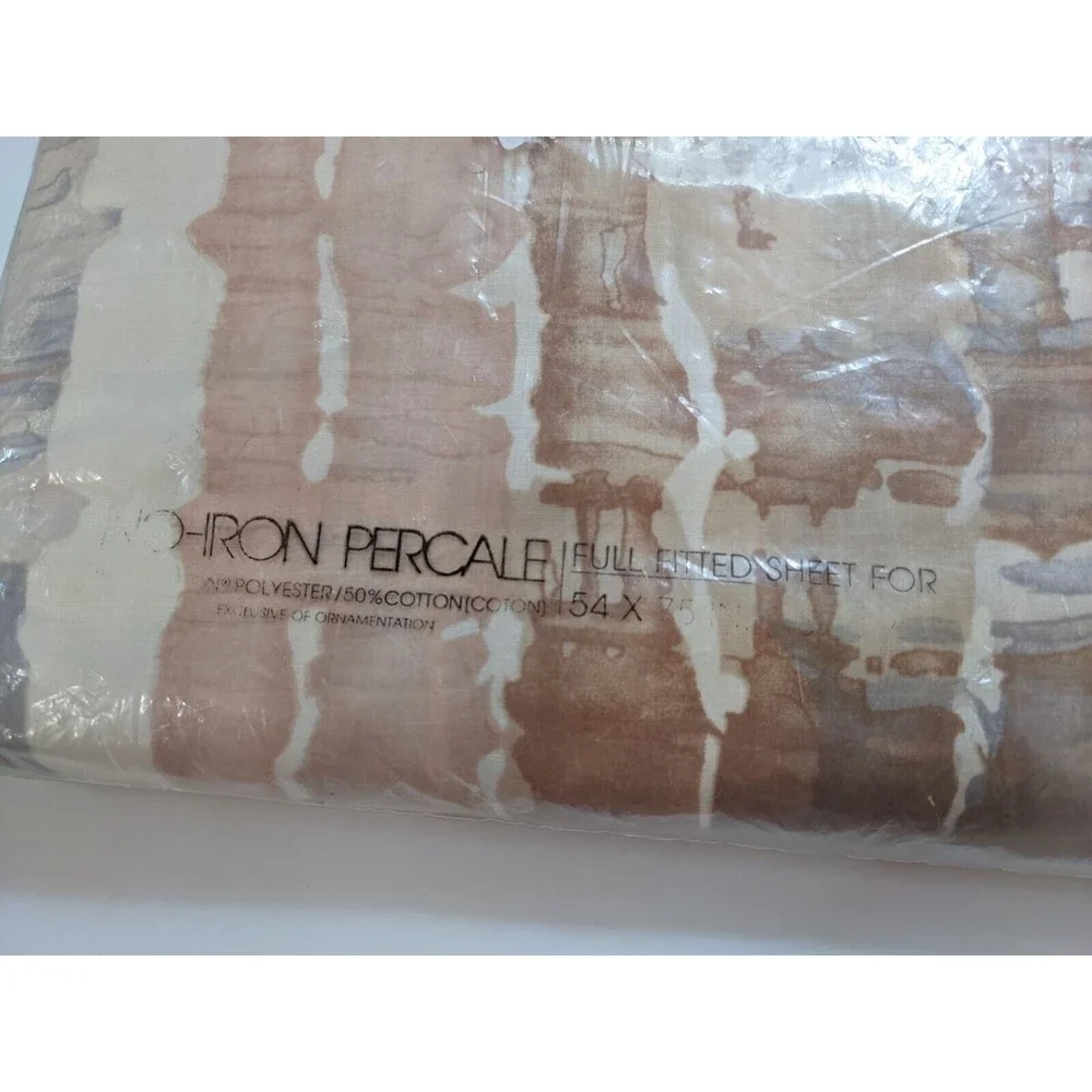 Vintage Martex Full Fitted Sheet NIP 1970's 80's Muted‎ Pinks Abstract Percale